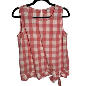 J. Crew Women's Gingham Side Tie Sleeveless Top Red White Size 6 Cotton Linen